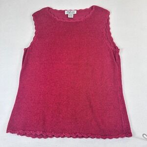 Style & Co Collection Red Linen Blend Knit Tank Top Scalloped Trim Womens S
